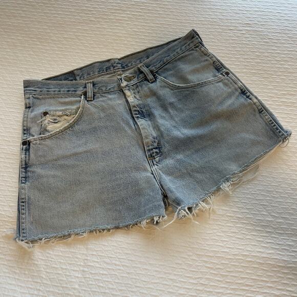Wrangler Denim High Rise Cut Off Women Shorts Size 32 Festival Western Rodeo - Picture 2 of 11